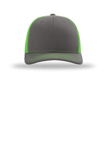 Richardson 112 Charcoal Neon Green - front Flat