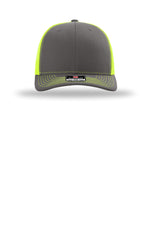 Richardson 112 Charcoal Neon Yellow - front Flat